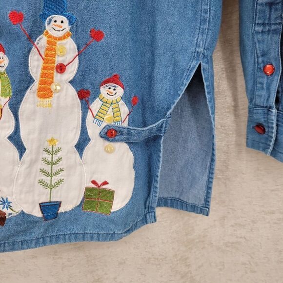 Bobbie Brooks Vintage Y2K Denim Button Down Snowman Christmas Women's Plus Size - Picture 6 of 14